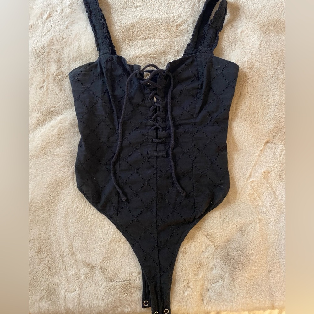 Free People eyelet lace up bodysuit